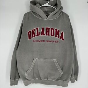 Vintage 90s Y2K Oklahoma Boomer Sooner Hoodie Gray Sun Faded Mens Large L